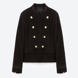 Zara Military Jacket Fitted Gold Button Blazer